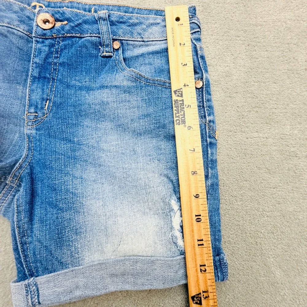 Justice Denim Jeans Premium Shorts Junior Sz 12.5 Blue Faded Turn Up Cuffed Hem‎